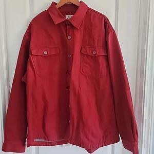 Duluth Trading Co Hanger Bender Fire Hose Fleece Lined Shirt Jacket Snap 2XL Red
